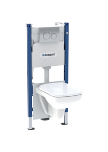 Geberit Duofix fali WC-szerelőelem készlet, 112 cm, Delta 12 cm-es falsík alatti öblítőtartállyal, Delta20 működtetőlap és Selnova Square fali WC Rimfree