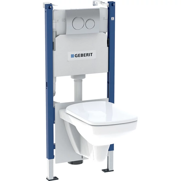 Geberit Duofix fali WC-szerelőelem készlet, 112 cm, Delta 12 cm-es falsík alatti öblítőtartállyal, Delta20 működtetőlap és Selnova Square fali WC Rimfree